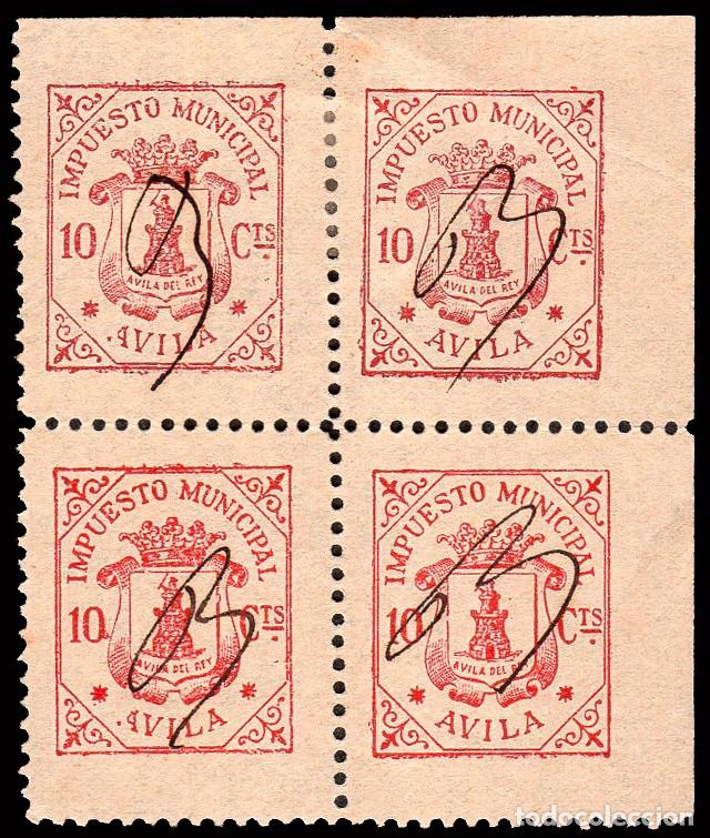 Sellos: &Aacute;vila - Vi&ntilde;etas - S/Cat o - 1916 - &rdquo;10 cts. Impuesto Municipal&rdquo; Bl. 4