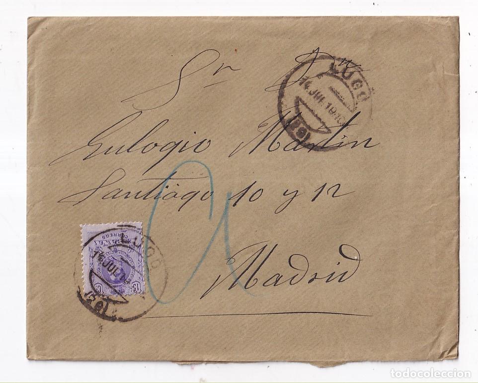 Sellos: SOBRE CON BONITA CARTA ALMAC&Eacute;N DE JAMONES. LUGO. 1910. A MADRID. FALTO DE SOLAPA