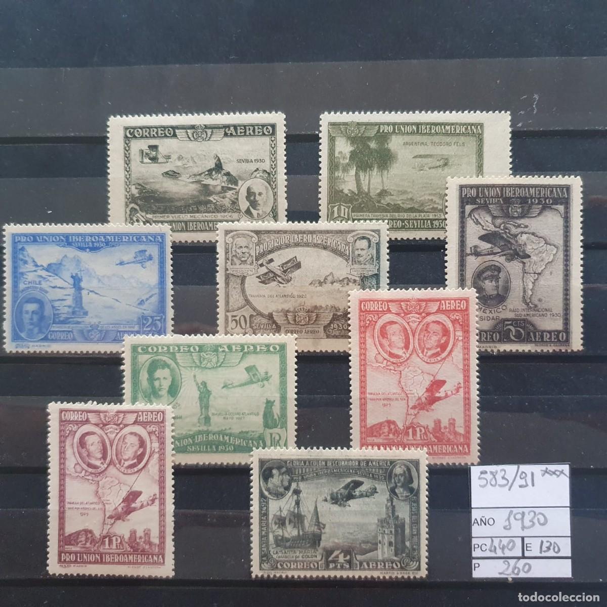 Sellos: SERIE COMPLETA EDIFIL 583 ** A 591 ** PRO IBEROAMERICANA AEREO ESPA&Ntilde;A 1930