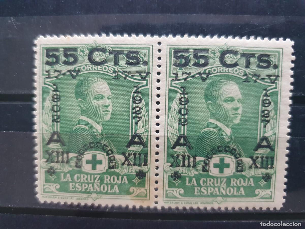 Sellos: EDIFIL 378 ** EN PAREJA SOBRECARGA 55 CENTIMOS ESPA&Ntilde;A 1927