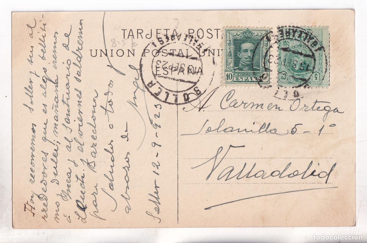 Sellos: POSTAL. SOLLER. BALEARES. FRANQUEO MIXTO MEDALL&Oacute;N VAQUER. 1923