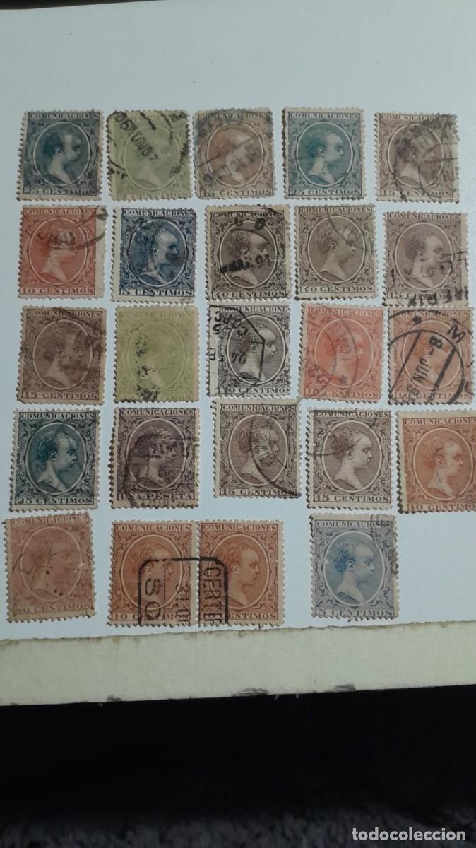 Sellos: Lote 24 Sellos Alfonso XIII &rdquo;El Pel&oacute;n&rdquo; (1889) - Incluye valor de 1 Peseta y Pareja con matasellos Ce