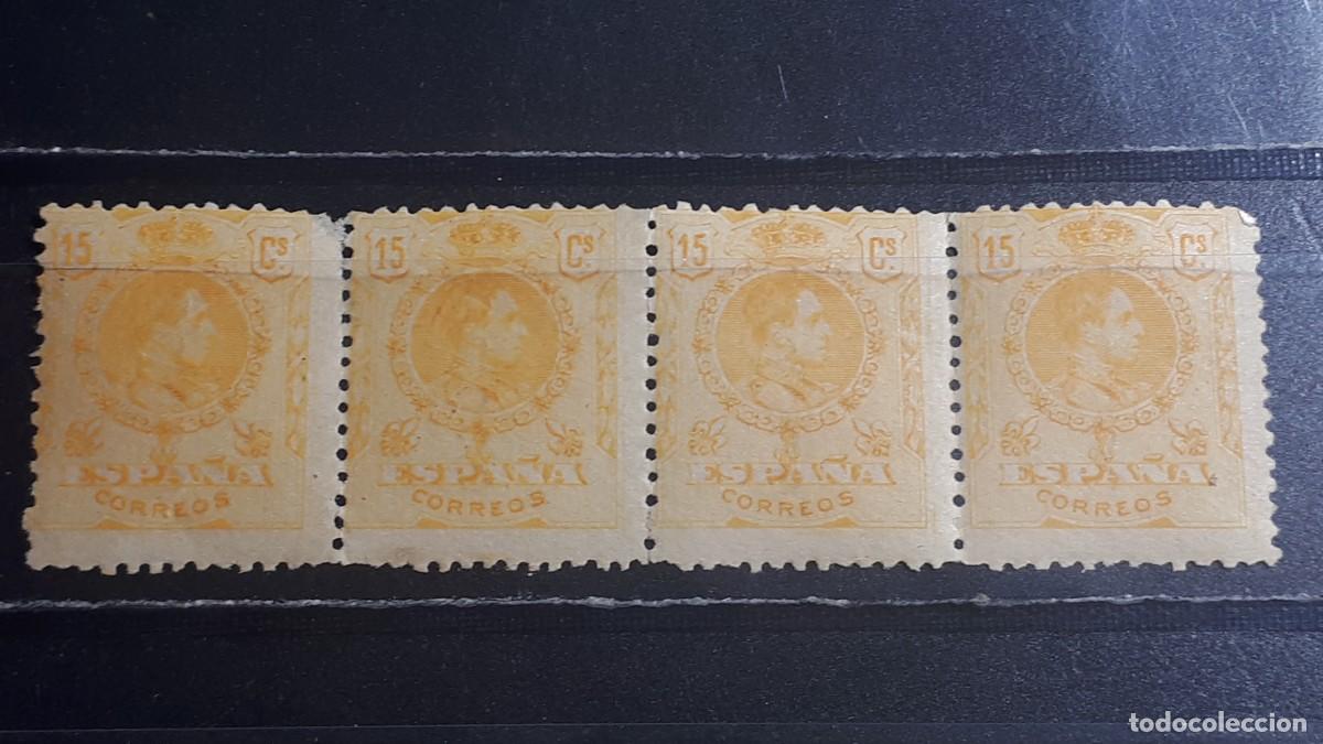 Sellos: ESPA&Ntilde;A. A&Ntilde;O 1909. **. Edifil 271. Tira de 4.