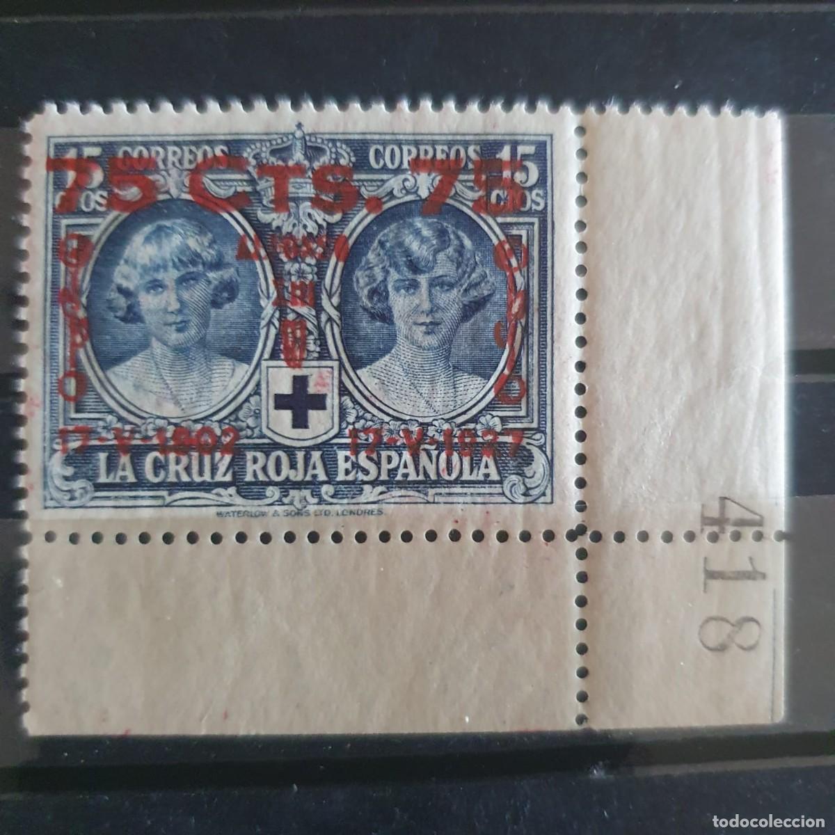 Sellos: EDIFIL 380 ** BORDE DE HOJA JURA ALFONSO XIII ESPA&Ntilde;A 1927