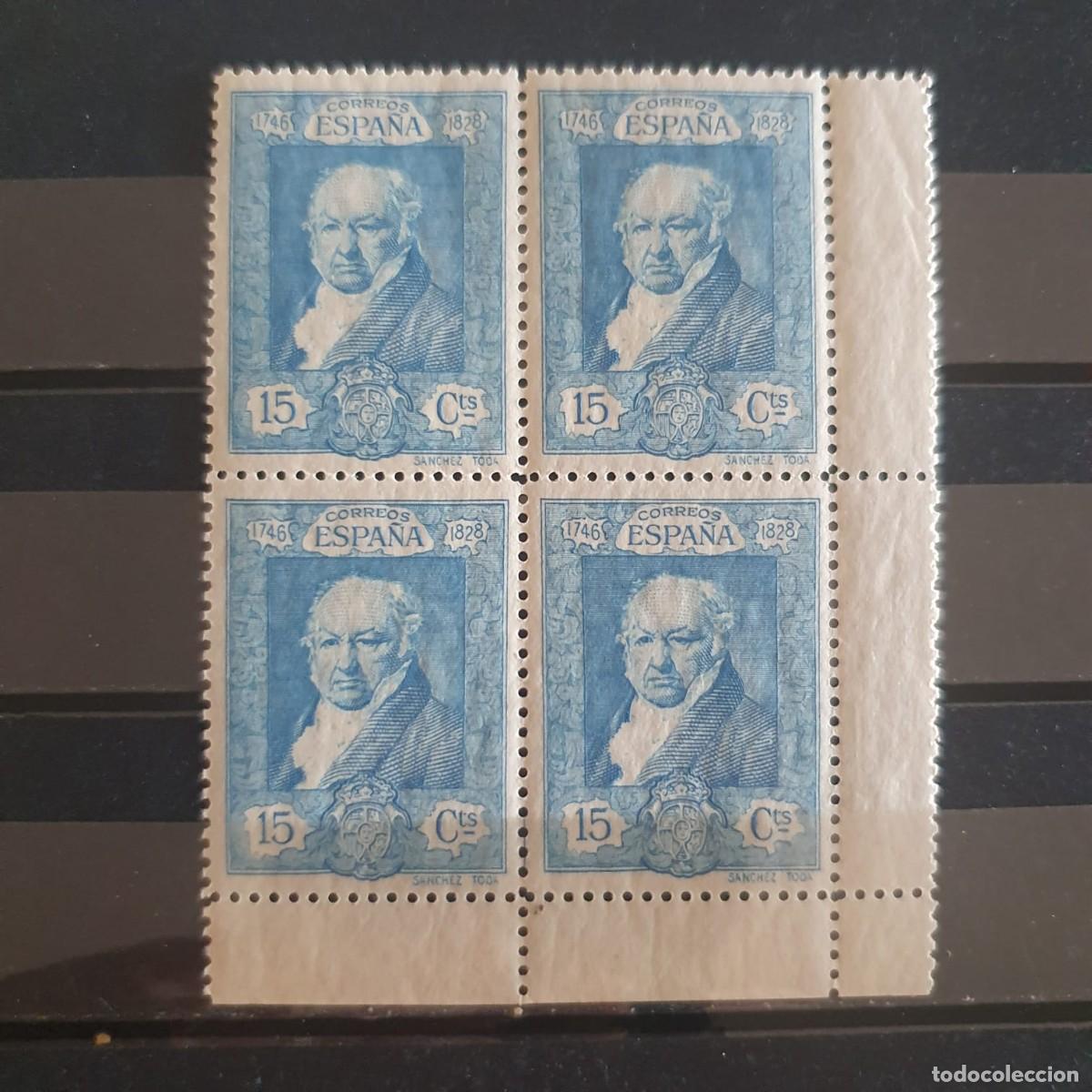 Sellos: EDIFIL 505 ** BLOQUE 4 BORDE HOJA GOYA 15 CTOS AZUL ESPA&Ntilde;A 1930