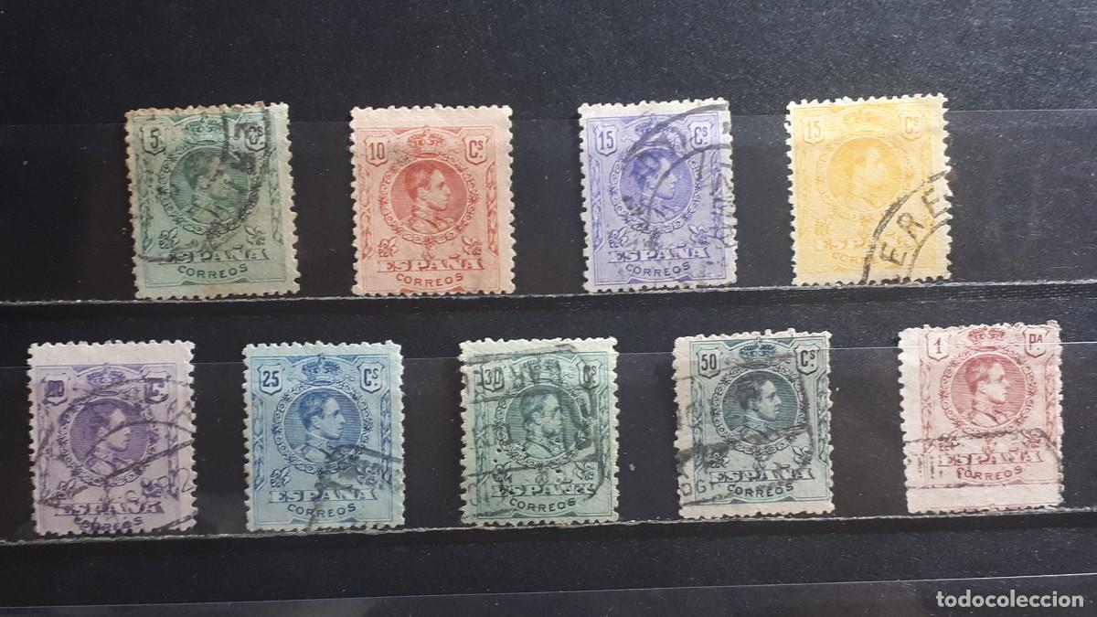Sellos: ESPA&Ntilde;A. A&Ntilde;O 1909. &deg;. Edifil 268/71, 273/5, 277/8