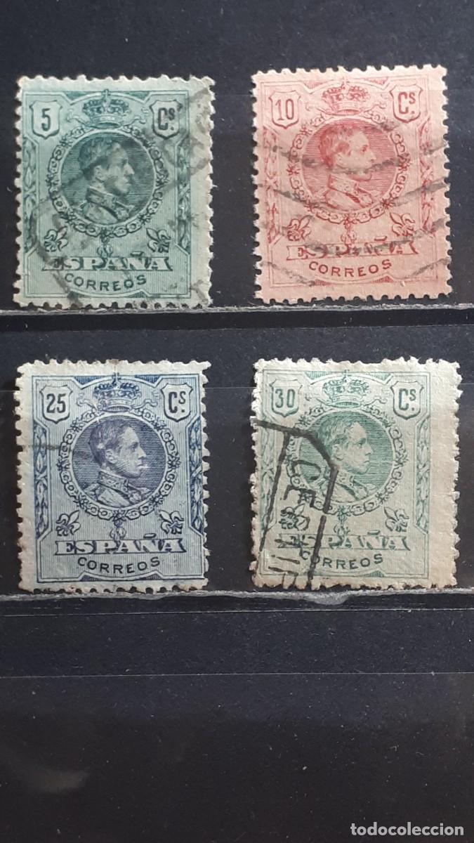 Sellos: ESPA&Ntilde;A. A&Ntilde;O 1909. &deg;. Edifil 268/9, 274/5