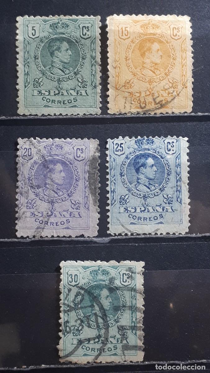 Sellos: ESPA&Ntilde;A. A&Ntilde;O 1909. &deg;. Edifil 268, 271, 273/5.