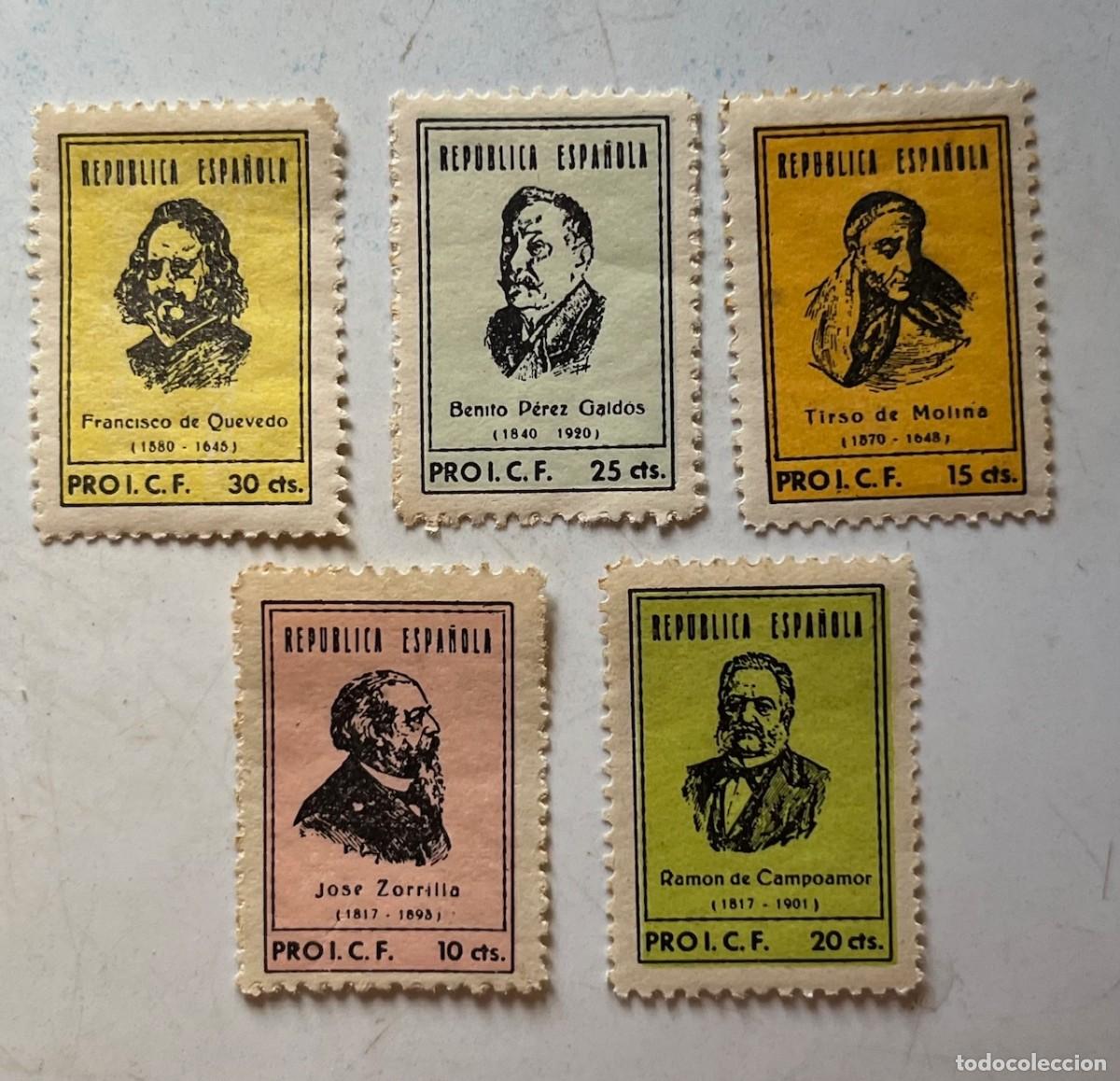 Sellos: 1936 Personajes celebres Republica espa&ntilde;ola,centrados,color,goma