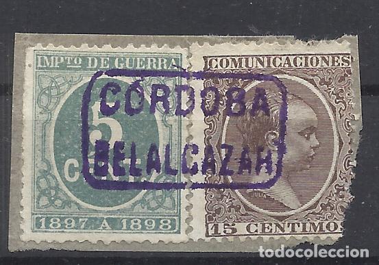 Sellos: IMPUESTO DE GUERRA ALFONSO XIII PELON CARTERIA BELALCAZAR CORDOBA