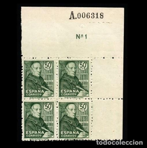 Sellos: Edifil 1011 Bloque de 4 MNH SIN FIJASELLOS nuevo Padre Feijoo Espa&ntilde;a 1947