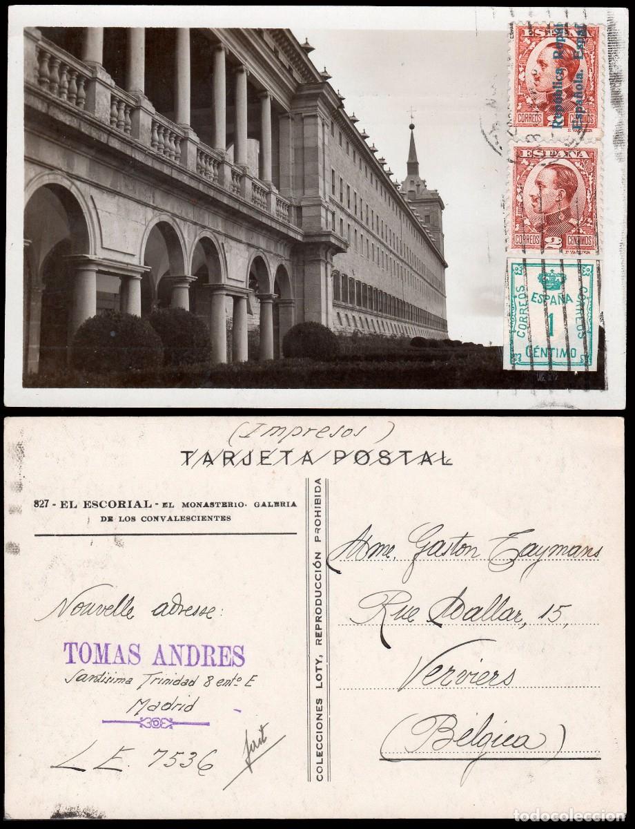Sellos: Espa&ntilde;a - Edi o TP 291+490+593 - Postal &rdquo;Escorial&rdquo; de Madrid a B&eacute;lgica