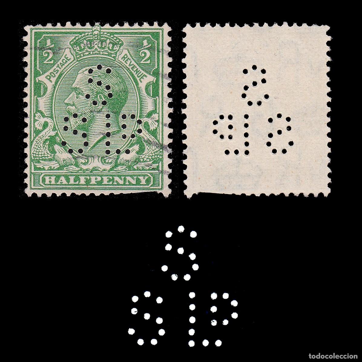 Sellos: G.B. 1929. PERFIN. S S LD &frac12;d CANCEL. SG 418. + GIFT