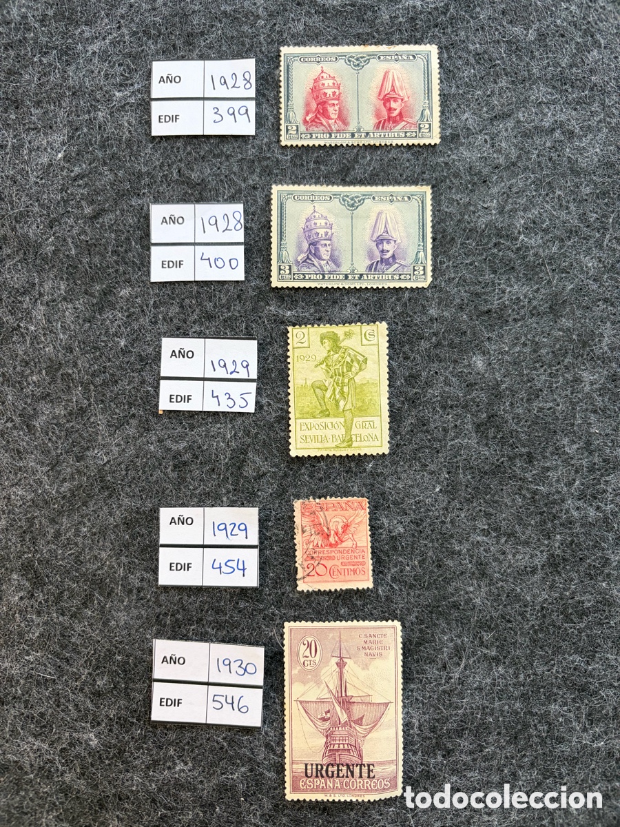 Timbres: Lote 5 sellos Espa&ntilde;a 1928-1930 &ndash; Edifil 399, 400, 435, 454 y 546 &ndash; Sin usar
