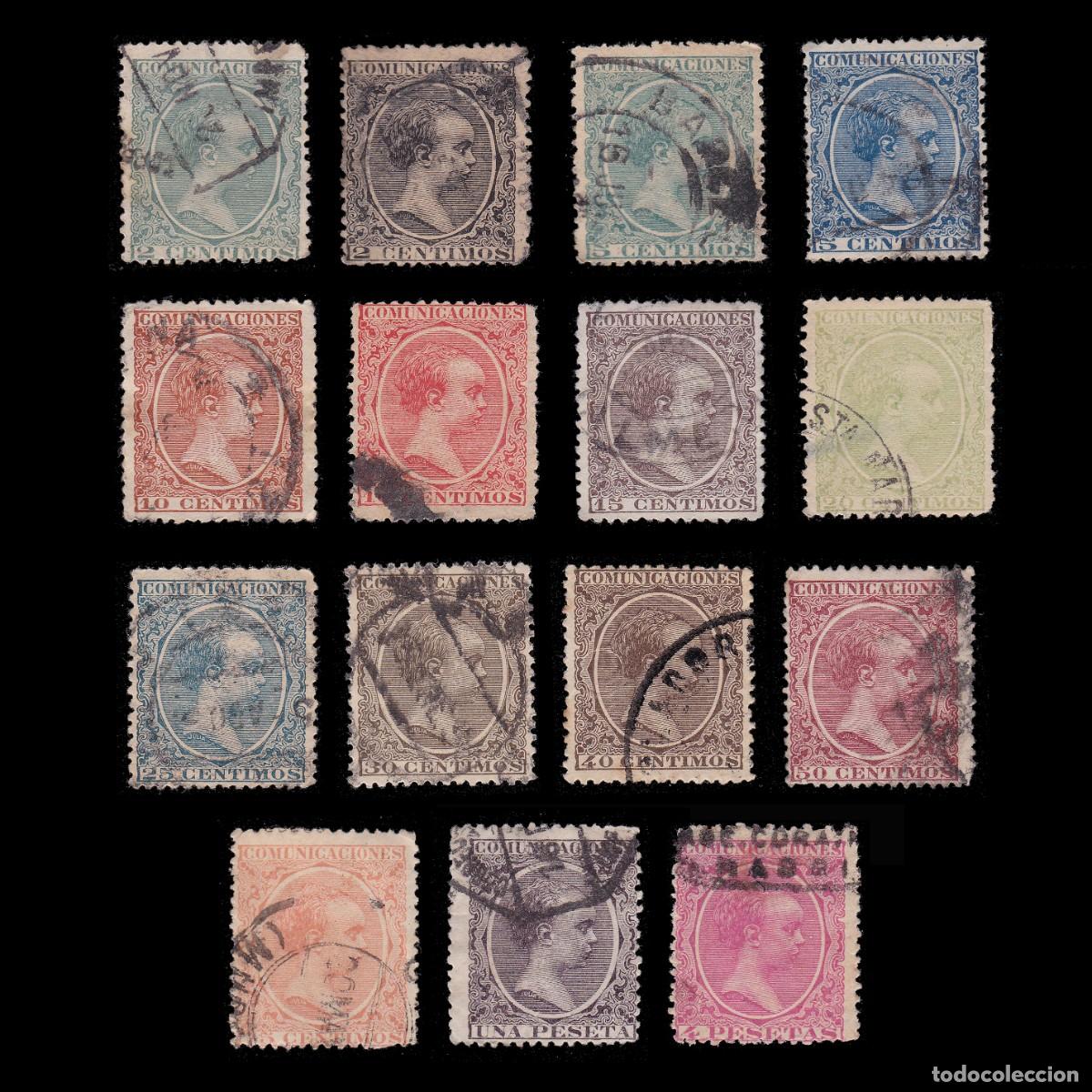 Selos: Espa&ntilde;a. 1889-01. Alfonso XIII. Matasello. Edifil. 213-227 + OBSEQUIO.
