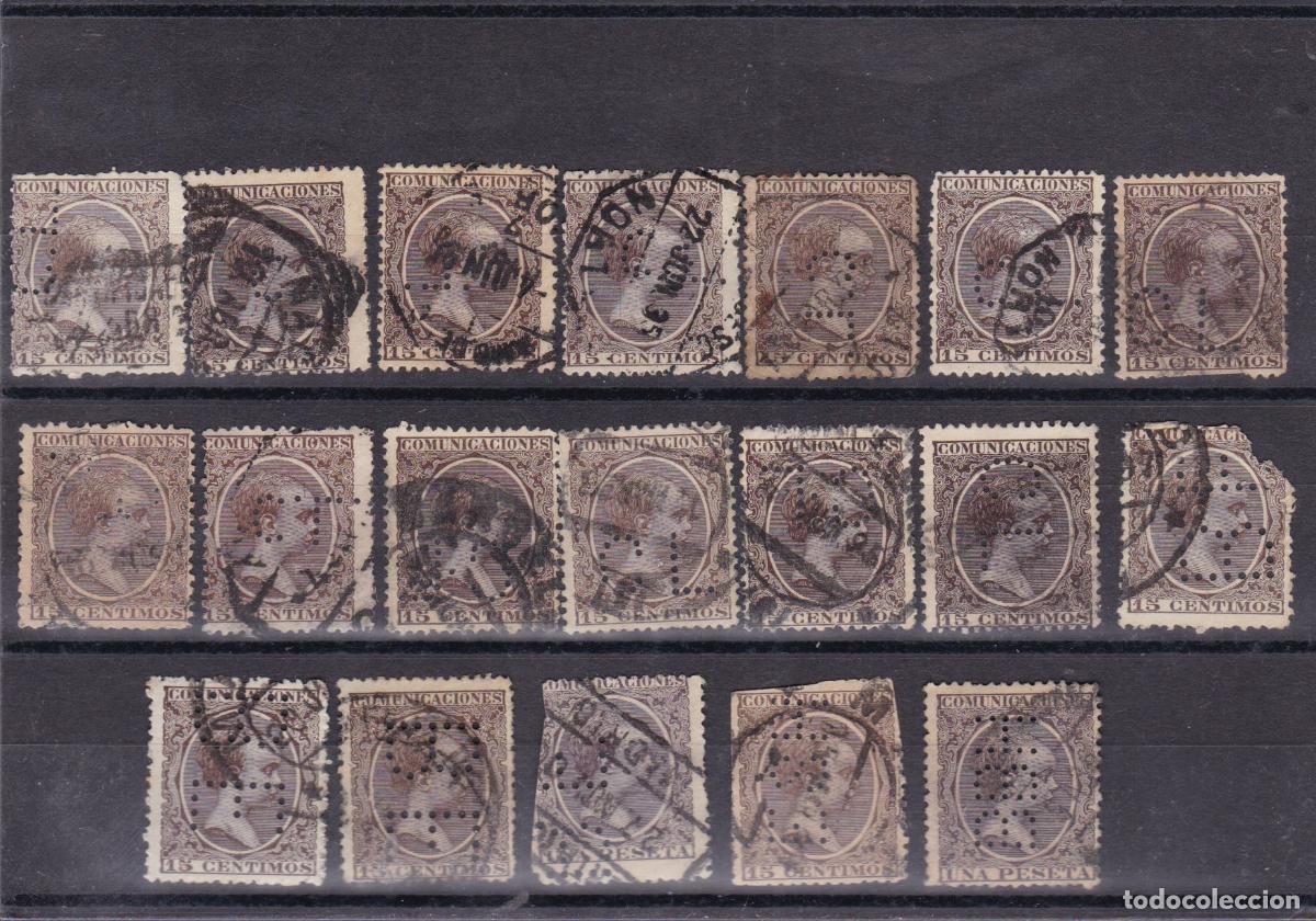 Stamps: FC4-134- Alfonso XIII Pel&oacute;n .x 19 sellos PERFORADOS