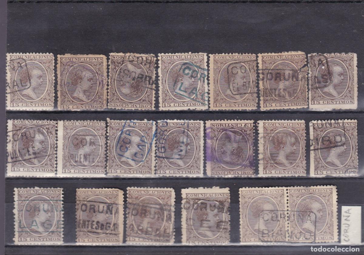 Sellos: FC4-141- Alfonso XIII Pel&oacute;n .x 20 sellos MATASELLOS CARTERIA LA CORU&Ntilde;A