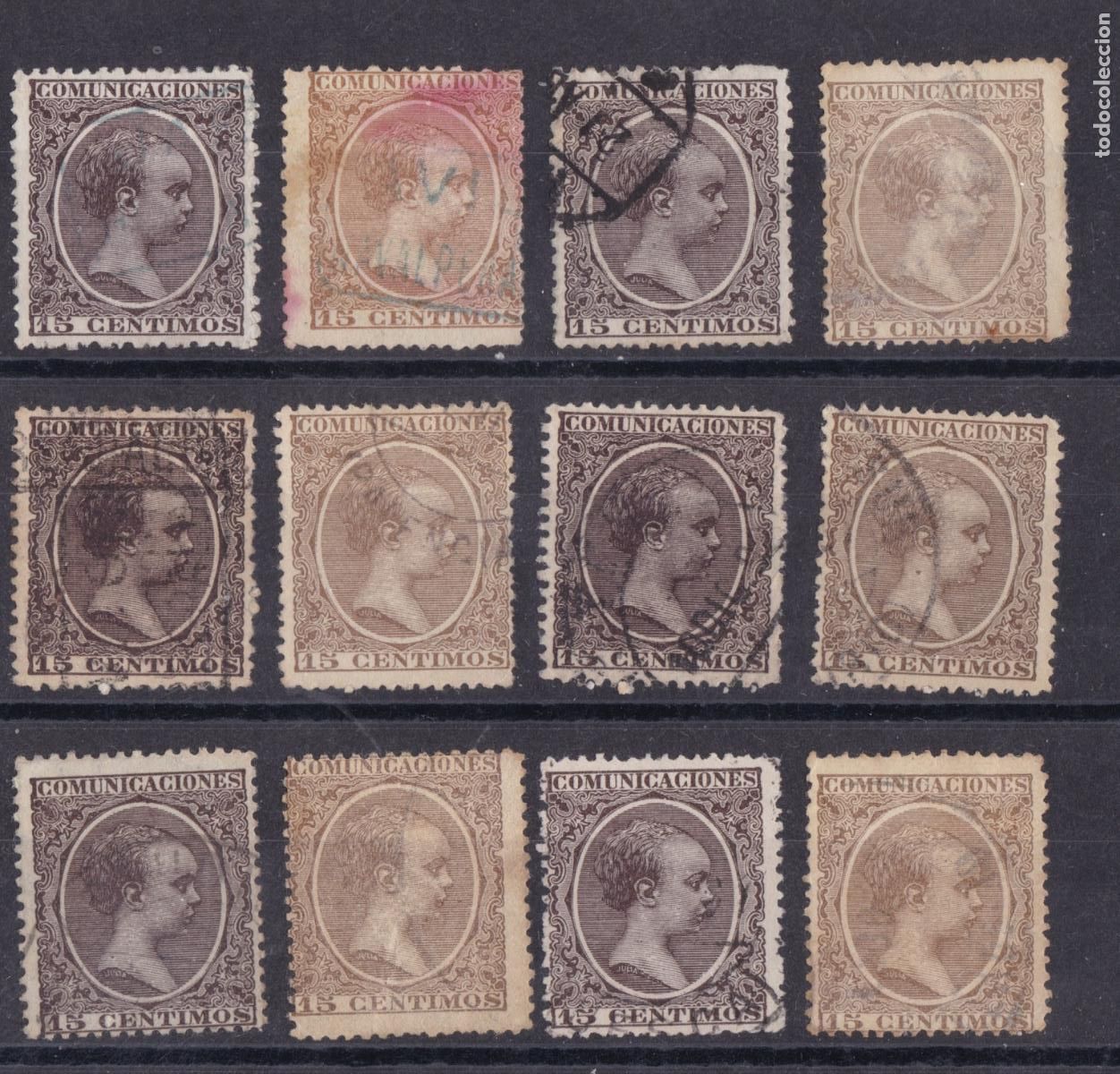 Sellos: FC4-145- Alfonso XIII Pel&oacute;n .x 6+6 sellos Error Color CASTA&Ntilde;O AMARILLO