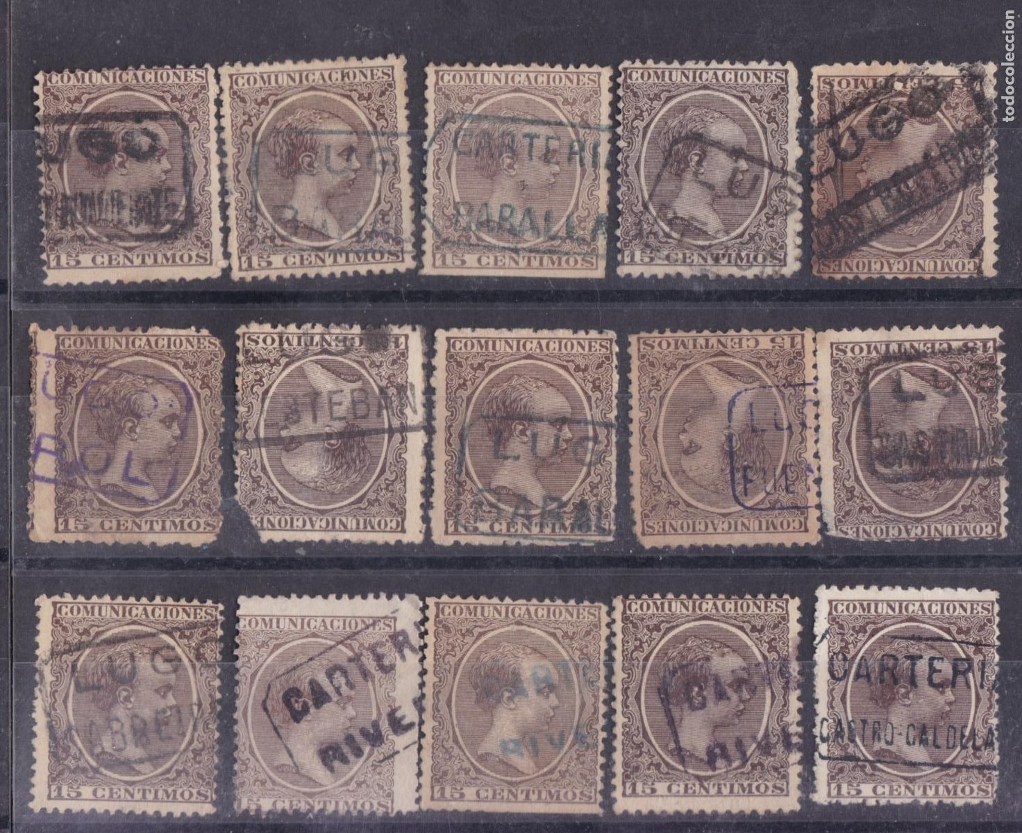 Sellos: FC4-146- Alfonso XIII Pel&oacute;n .x 15 sellos Matasellos CARTERIA LUGO/ORENSE