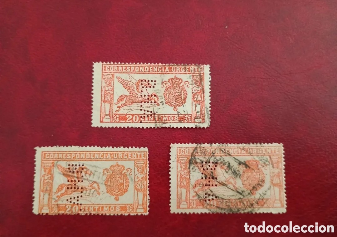 Sellos: ESPA&Ntilde;A - LOTE DE 3 SELLOS PEGASO - PERFORADOS B.H.A. BANCO HISPANO AMERICANO