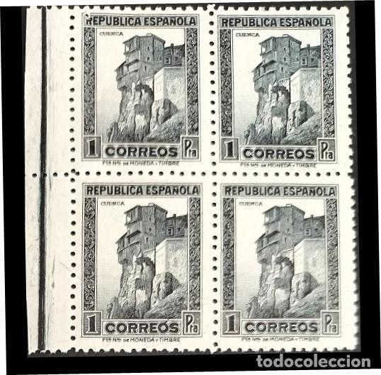 Briefmarken: Edifil 673 Bloque de 4 SIN FIJA SELLO nuevo MNH Espa&ntilde;a 1932 nuevos Personajes y Monumentos
