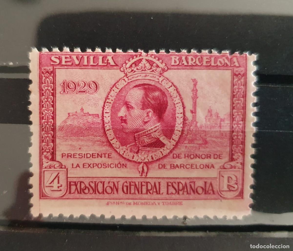 Sellos: EDIFIL 445 ** LILA ROSACEO 4 PESETAS ESPA&Ntilde;A 1929