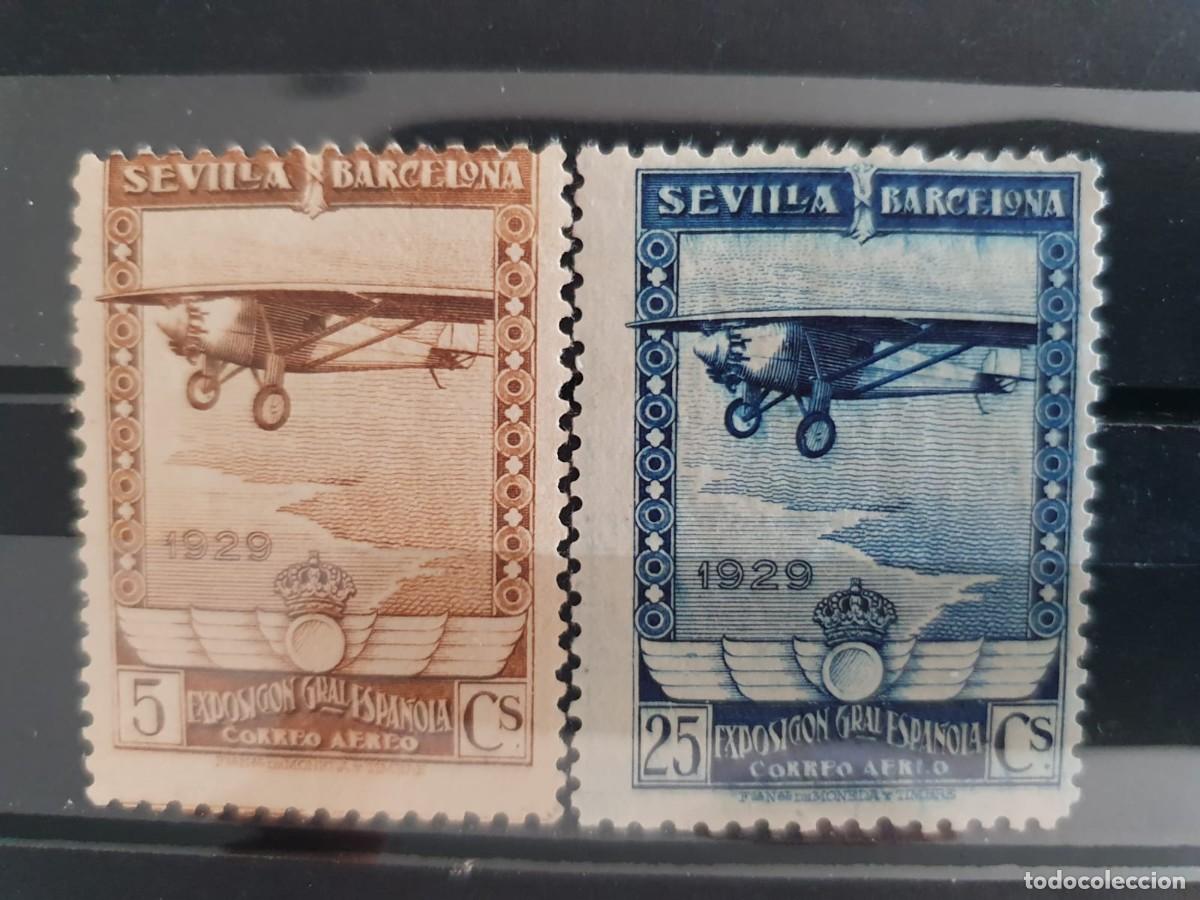 Sellos: EDIFIL 448 * + 450 * EXPO SEVILLA BARCELONA AEREOS ESPA&Ntilde;A 1929