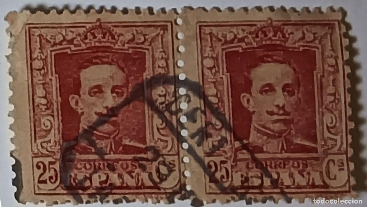 Selos: PAREJA DE SELLOS ESPA&Ntilde;A 25 C&Eacute;NTIMOS &rdquo;ALFONSO XIII - TIPO VAQUER&rdquo; MATASELLADOS - A&Ntilde;OS 1922-1930