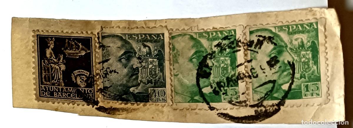 Francobolli: BLOQUE DE CUATRO SELLOS: AYUNTAMIENTO DE BARCELONA 5 CTS Y GENERAL - 1930-1950