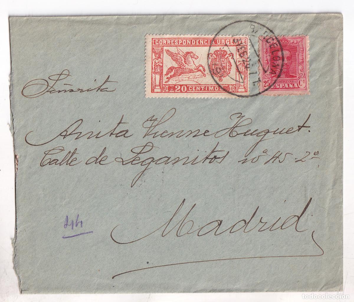 Sellos: SOBRE URGENTE BARCELONA A MADRID. 1926. CONSERVANDO LA CARTA