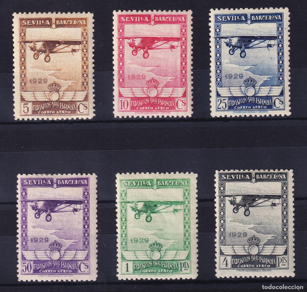Sellos: ESPA&Ntilde;A PRO EXPOSICIONES SEVILLA BARCELONA AEREO * 448/453 A&Ntilde;O 1929 - MH - LUJO