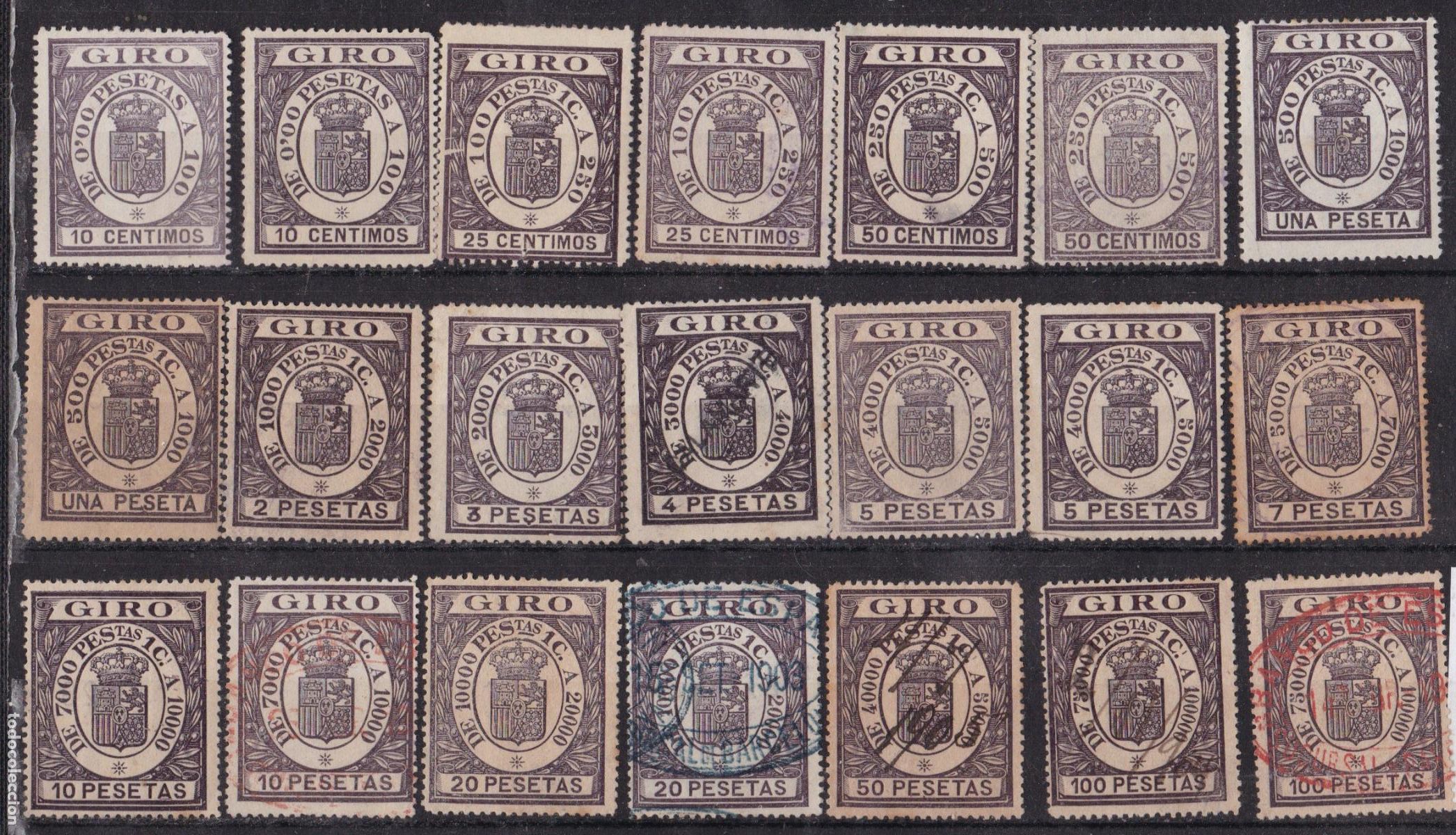 Timbres: FC4-144- FISCALES GIRO 1902 x 21 Valores. COMPLETA a Falta de 2 Valores