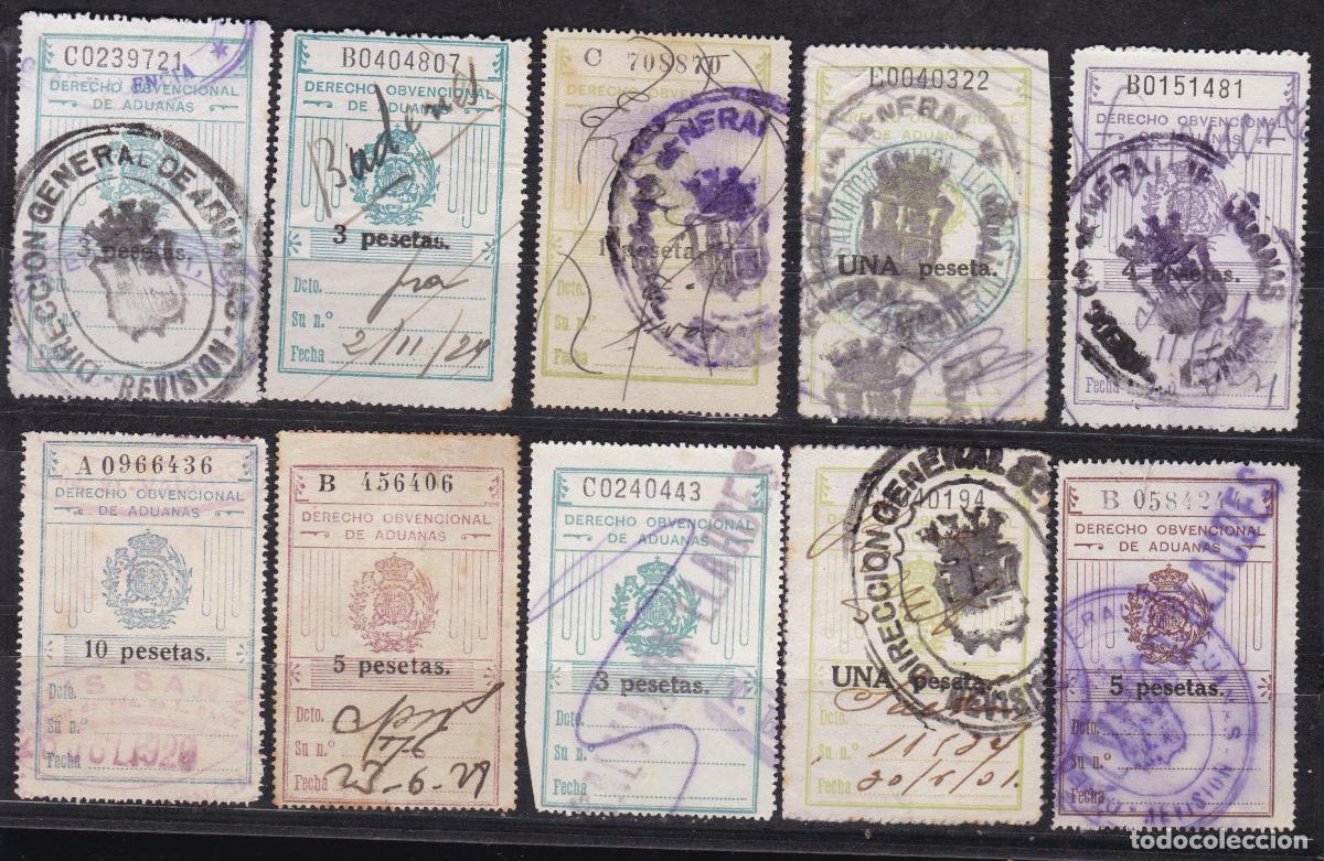 Timbres: FC4-28- FISCALES DERECHO OBVENCIONAL ADUANAS x 10 Sellos Valor en NEGRO. Usados 1929/31