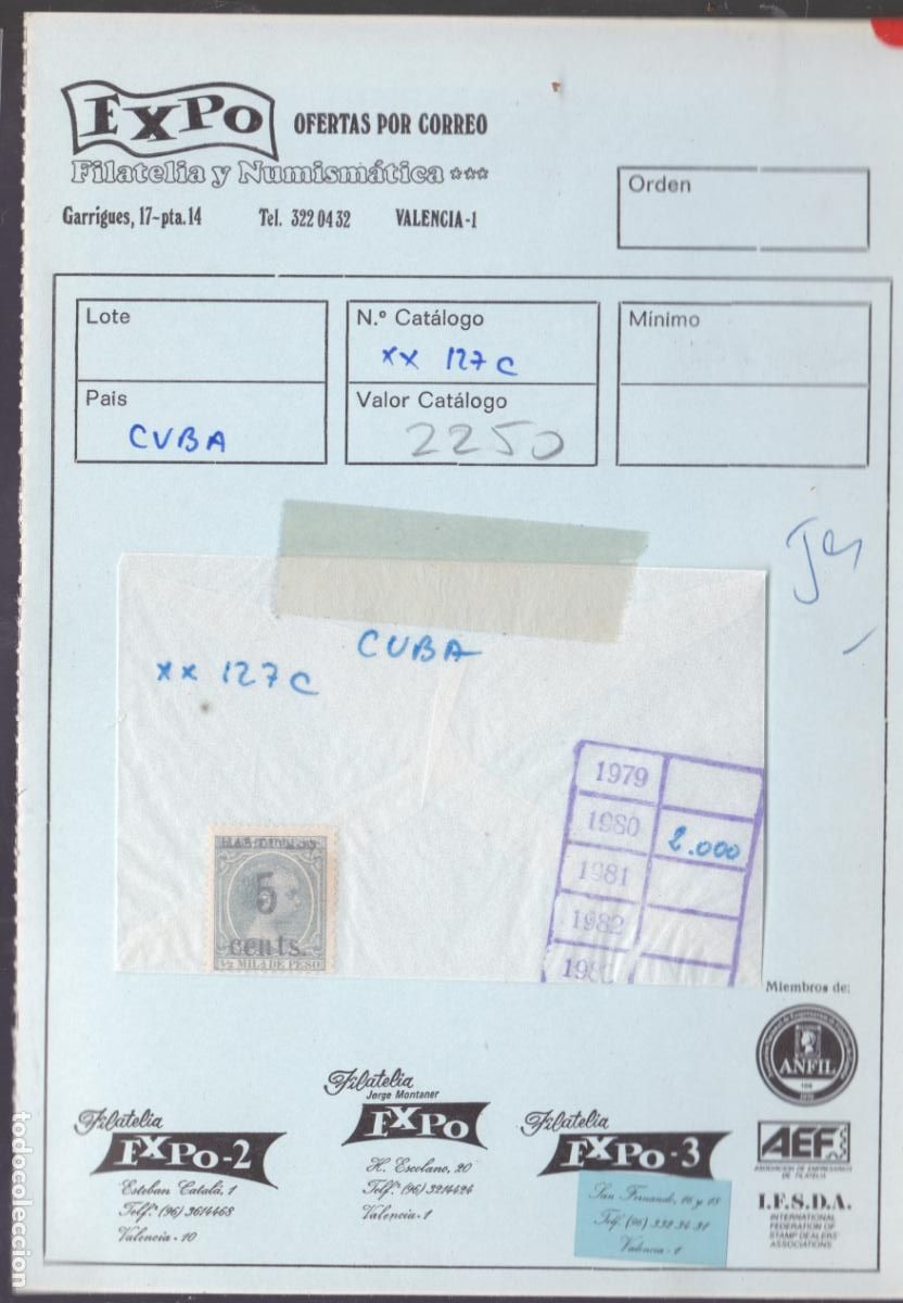 Sellos: AA21- CUBA Habilitado Edifil 127C. * Con Fijasellos