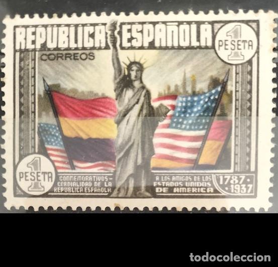 Sellos: Edifil 763 SIN FIJASELLOS MNH CL Aniversario Constitucion EE.UU Espa&ntilde;a 1938 Sombras