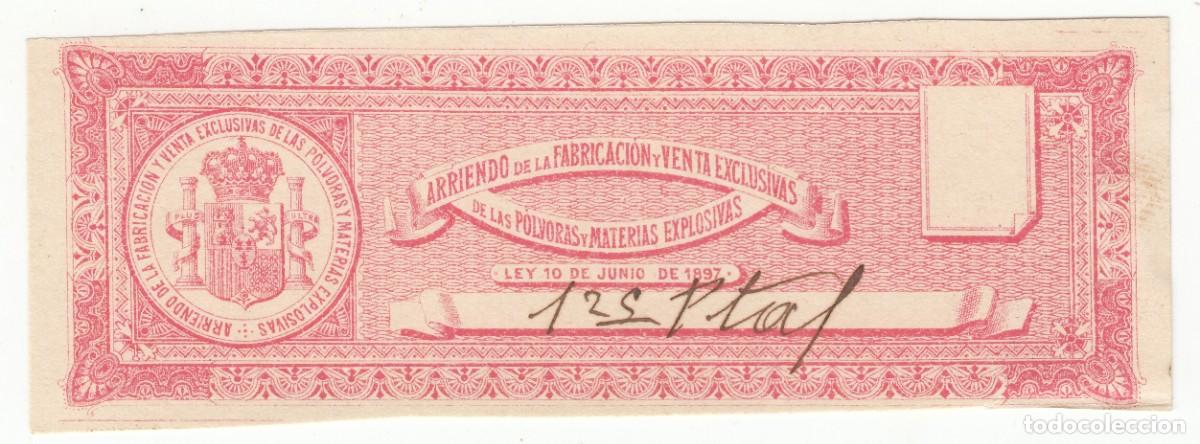 Briefmarken: PRECINTO POLVORAS MATERIAS EXPLOSIVAS ARRIENDO DE FABRICACION Y VENTA LEY 10 JUNIO 1897. 1,25 PTS