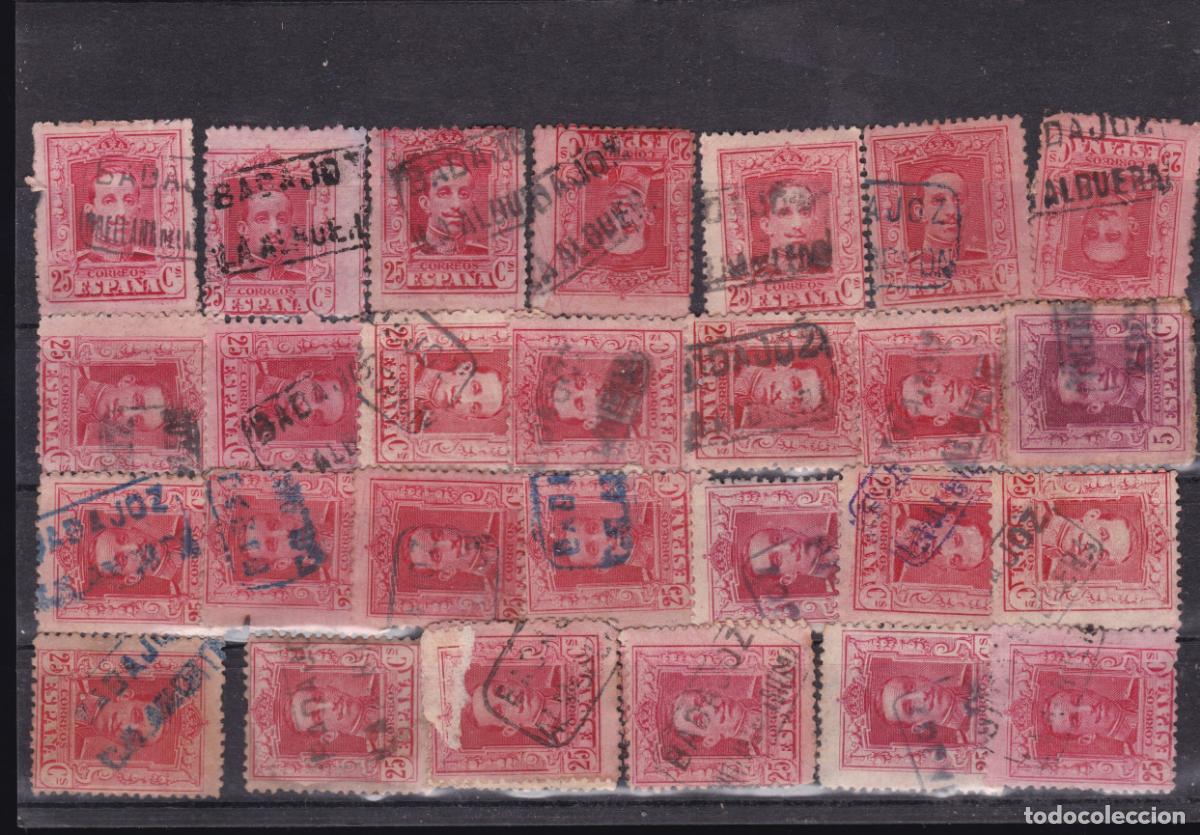 Timbres: FC4-66- Alfonso XIII Vaquer x 27 Sellos Matasellos Carter&iacute;as BADAJOZ
