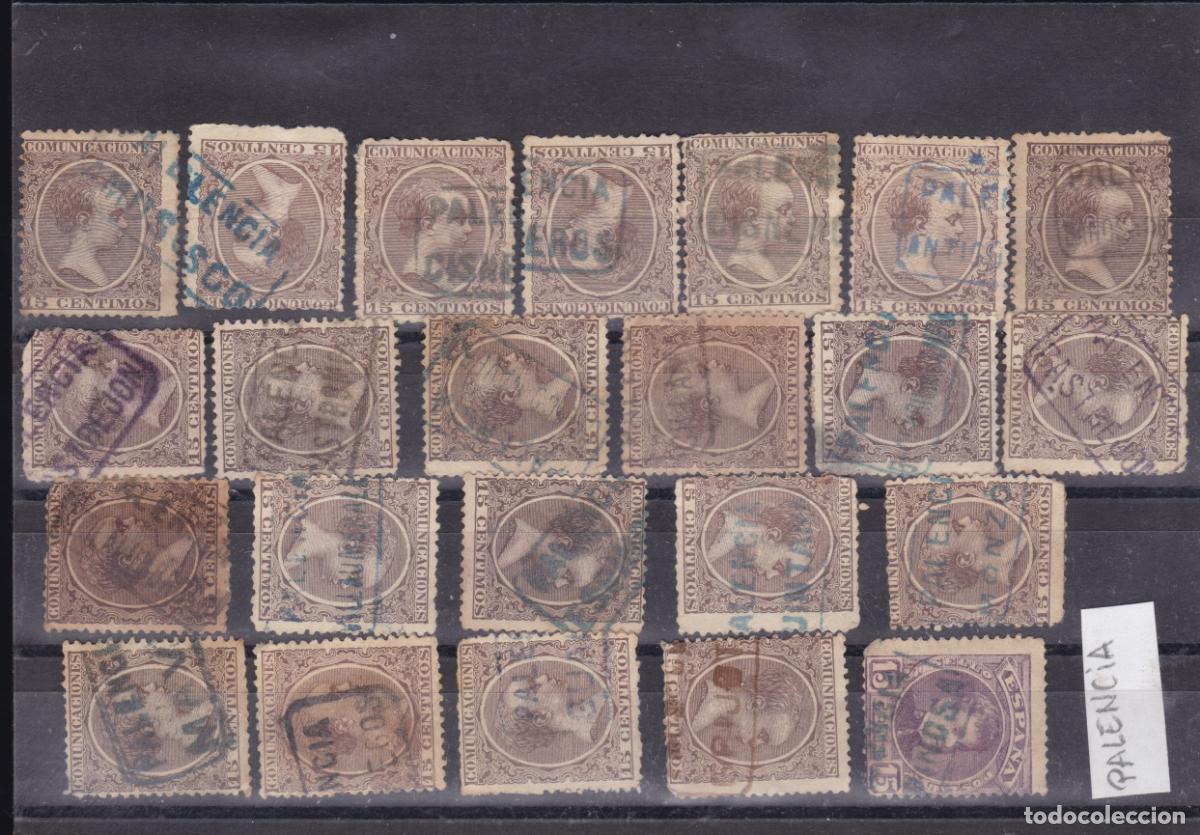 Briefmarken: FC4-66- Alfonso XIII Pel&oacute;n x 23 Sellos Matasellos Carter&iacute;as PALENCIA