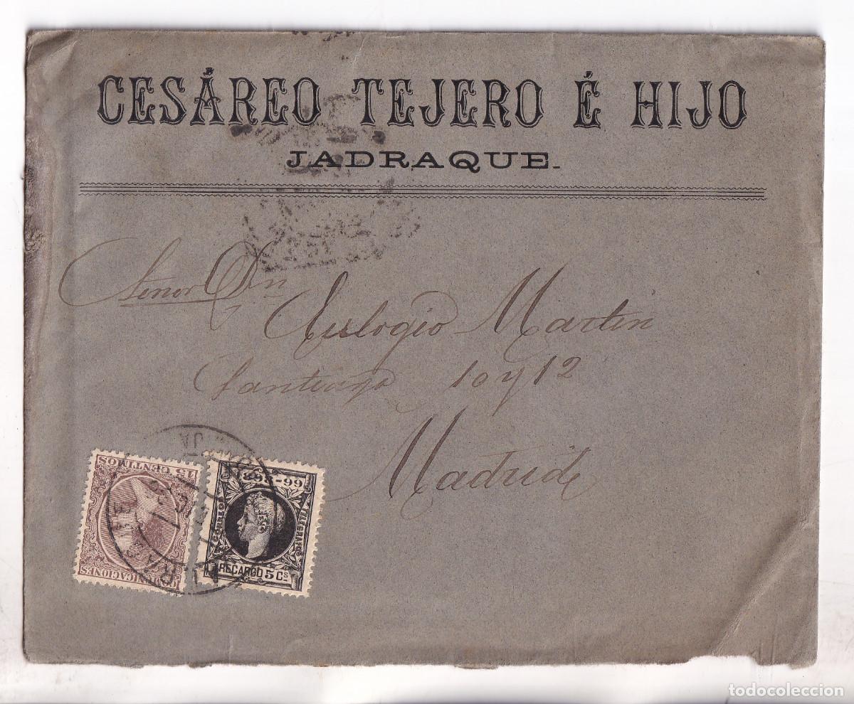 Sellos: SOBRE. JADRAQUE. GUDALAJARA. 1898. CON LA CARTA. IMPUESTO DE GUERRA. LLEGADA