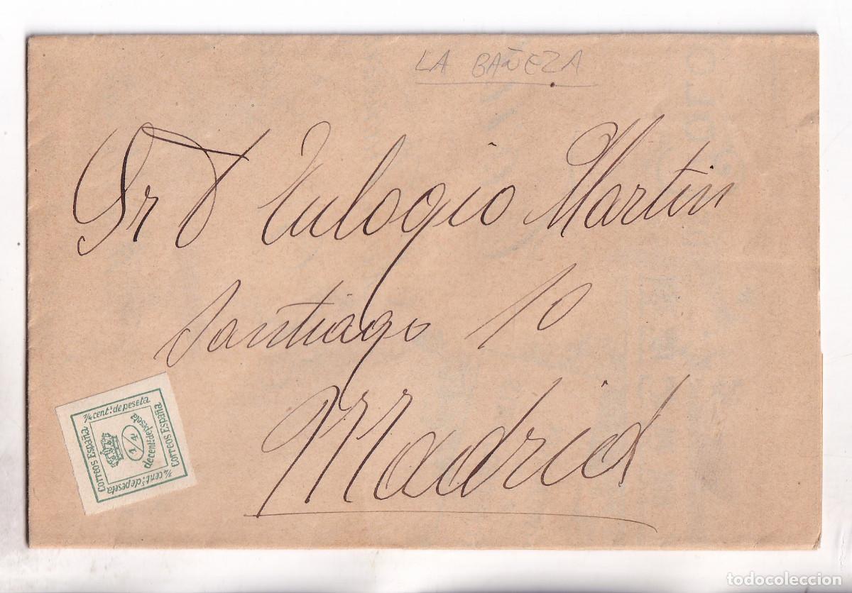Sellos: BONITA CARTA, LA BA&Ntilde;EZA. LE&Oacute;N. 1900. A MADRID. CUARTILLO. LLEGADA
