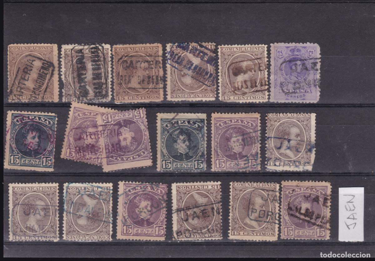 Sellos: FC4-40- Alfonso XIII x 19 Sellos Matasellos CARTERIA JAEN
