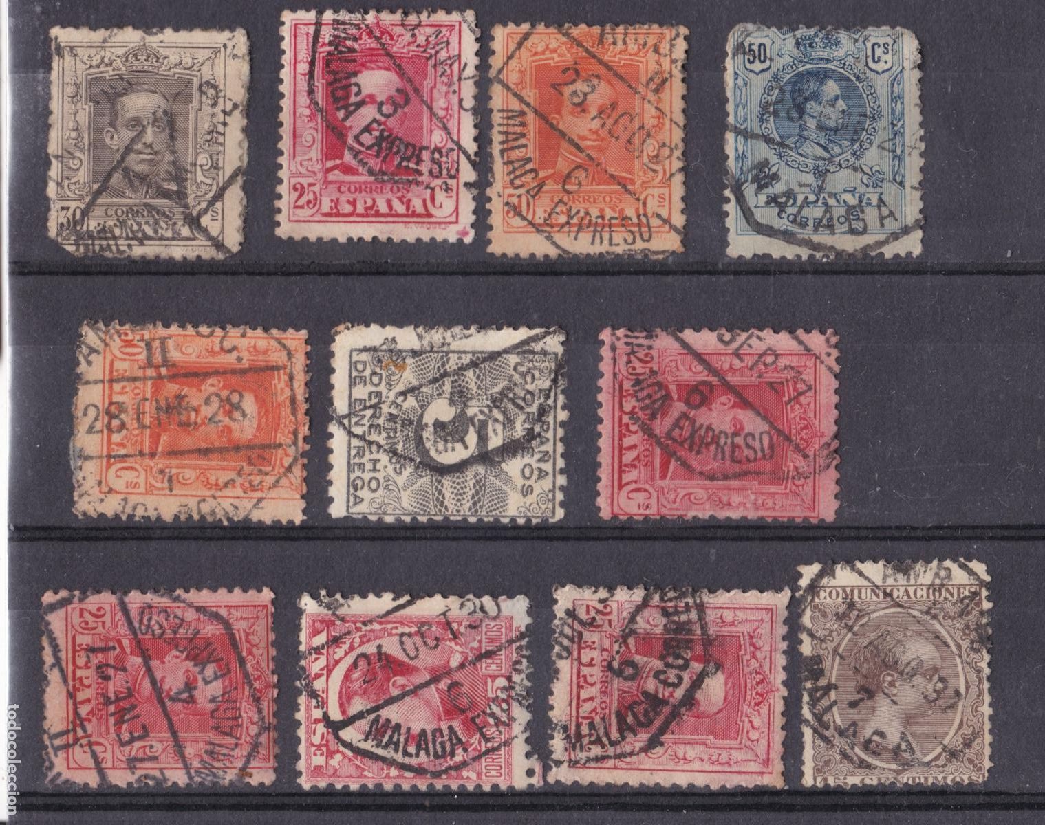 Timbres: FC4-63- Alfonso XIII x 11 Sellos Matasellos AMBULANTE, M&aacute;laga, M&aacute;laga Expreso y M&aacute;laga Correo