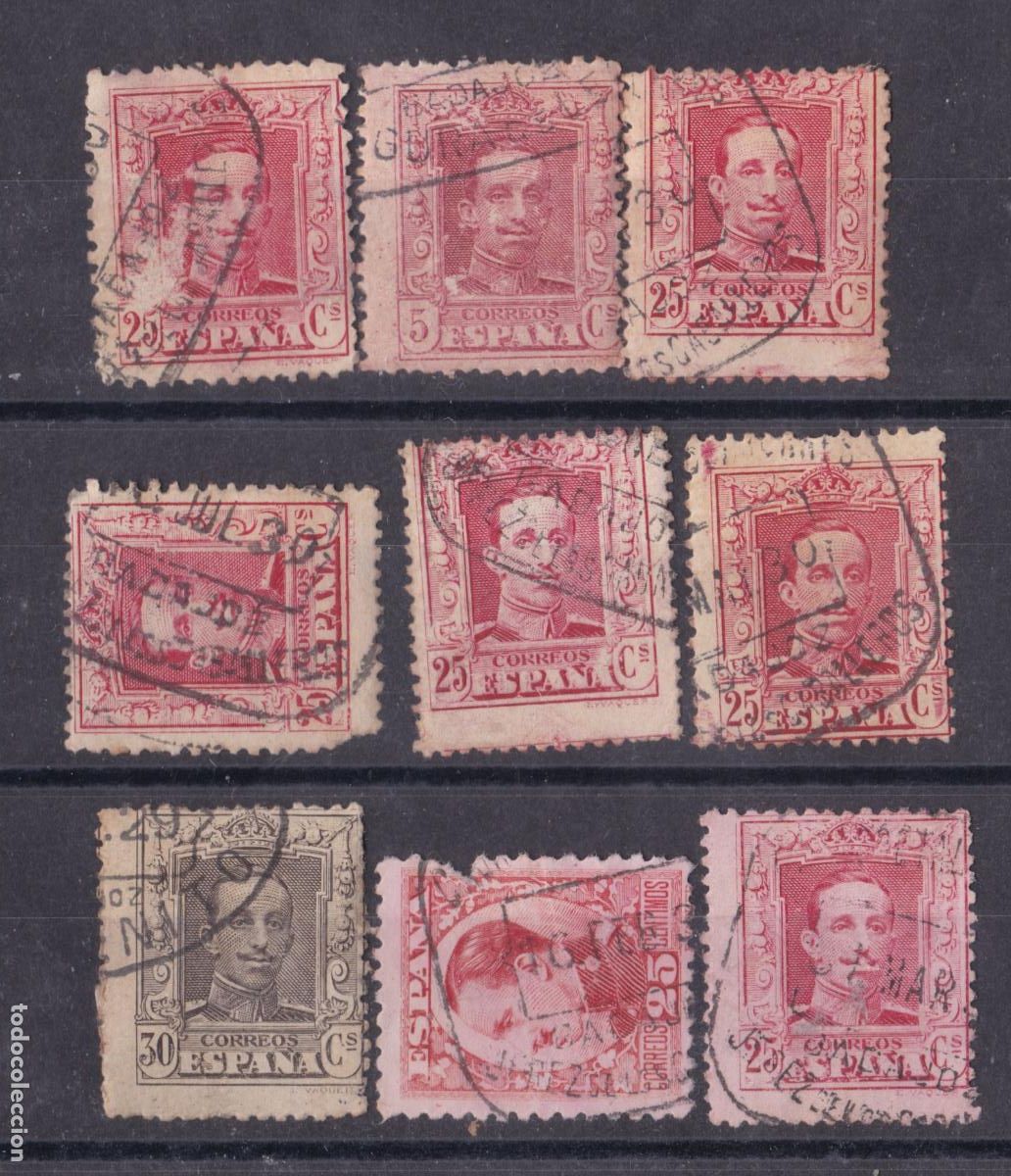 Timbres: FC4-37- Alfonso XIII Vaquer x 9 Sellos Matasellos CAJA/GIRO POSTAL Badajoz