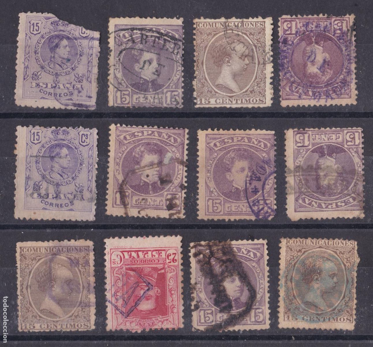 Timbres: FC4-167- Alfonso XIII x 12 Sellos Matasellos Carterias ESPECIALES
