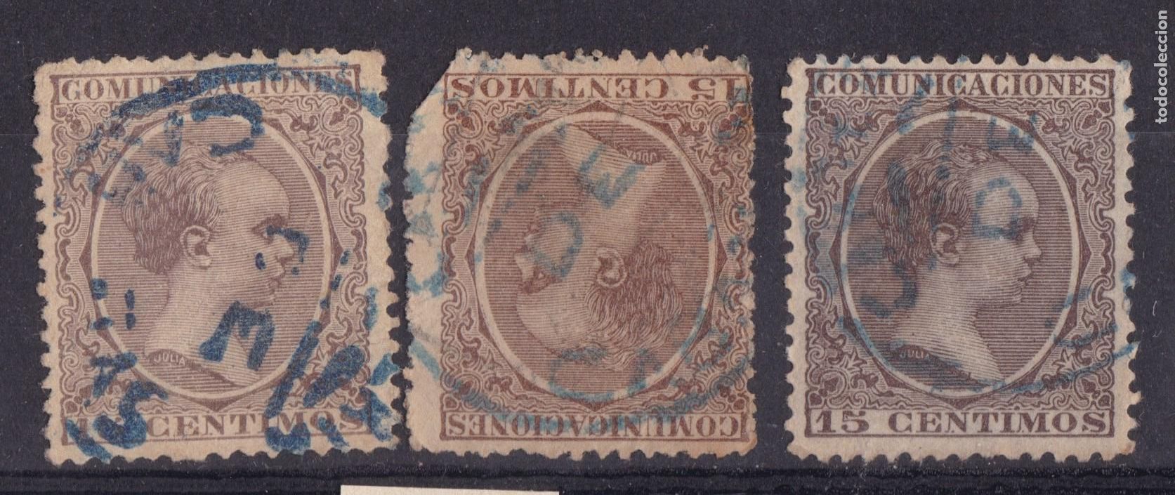 Timbres: AA1- Alfonso XIII Pel&oacute;n x 3 Matasellos Carter&iacute;a Especial CABA&Ntilde;AS Coru&ntilde;a .