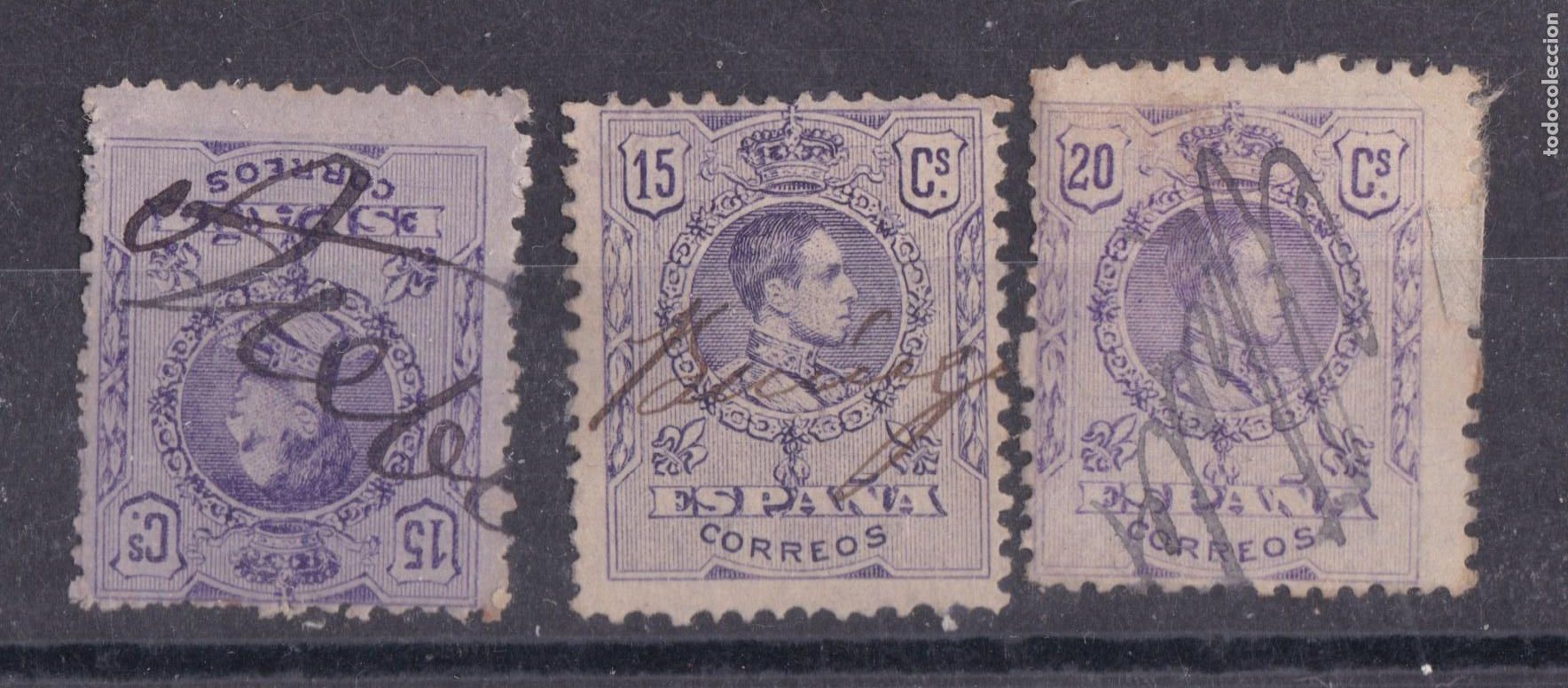 Sellos: AA2- Alfonso XIII Medall&oacute;n x 3 Sellos Matasellos CARTERIA MANUSCRITA