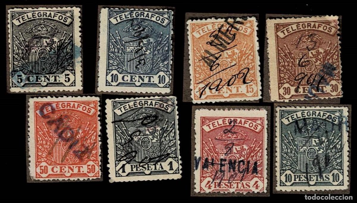 Sellos: Espa&ntilde;a TELEGRAFOS A&ntilde;o 1901 Edifil n&ordm; 31-38 Serie completa Usada VER.