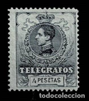 Sellos: Espa&ntilde;a TELEGRAFOS A&ntilde;o 1912 Edifil n&ordm; 53 Valor 4 pts Color AZUL VIOLACEO Sin fijasellos VER.