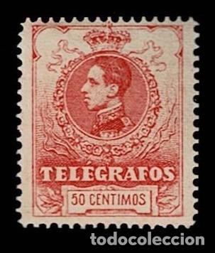 Sellos: Espa&ntilde;a TELEGRAFOS A&ntilde;o 1912 Edifil n&ordm; 51 Valor 50 cts Color carmin Sin fijasellos VER.