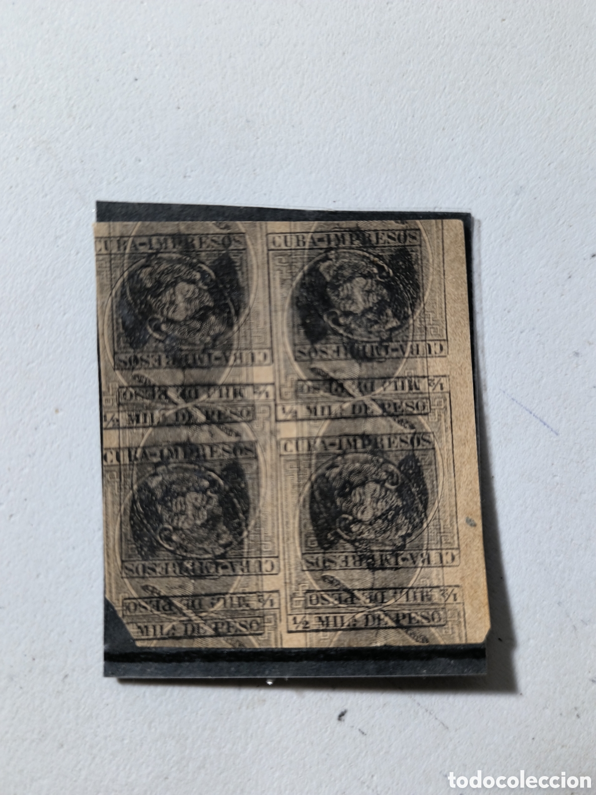 Sellos: Cuba espa&ntilde;ola, espectacular maculatura del sello 1/2milesima ,a&ntilde;o 1883-88